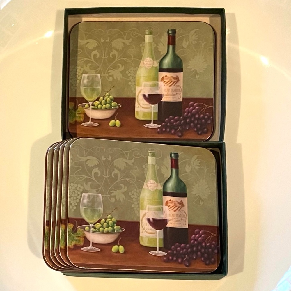 VINTAGE JASON APERITIVO COASTERS. Never used. “Fruit of the Vine”